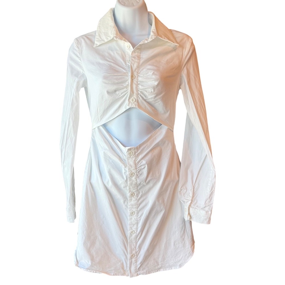 Princess Polly Amore Mini Dress White Cutout‎ Long Sleeve Shirt Dress US 2 NEW